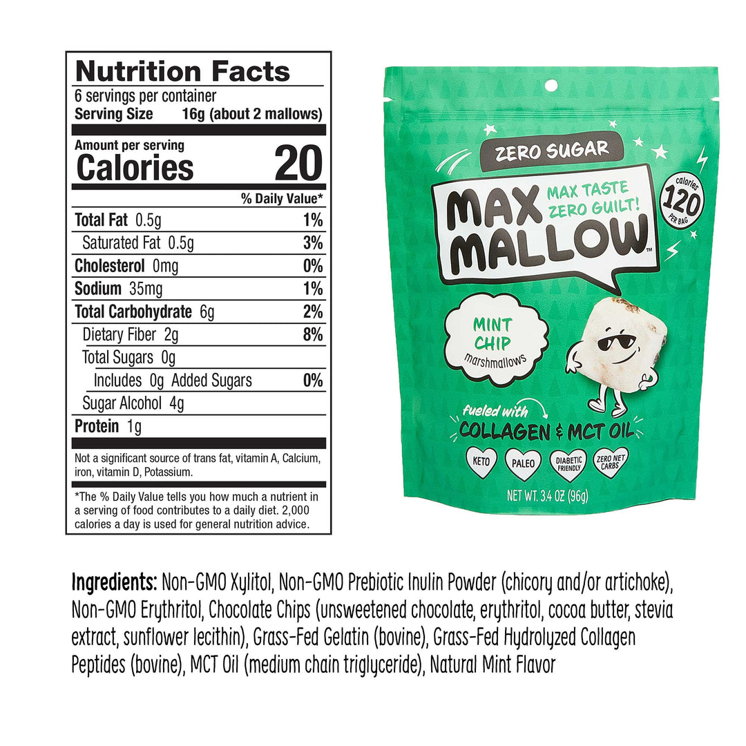 Max Sweets Mint Chip Max Mallow - Gluten-Free, Soy-Free & Sugar-Free Marshmallow 3 Pack